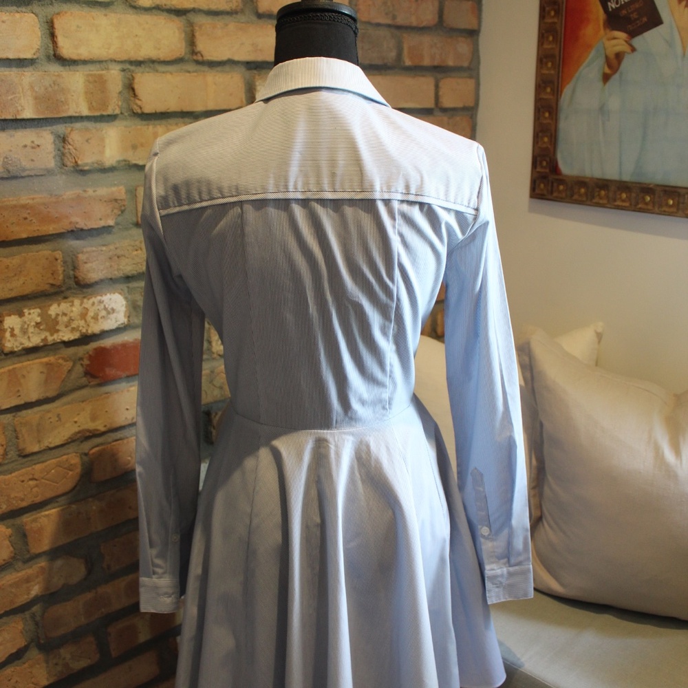 BCBG Generation Light Blue Pin-Striped Button-Up Flare Dress | Size 4 (S) | - Picture 4 of 6
